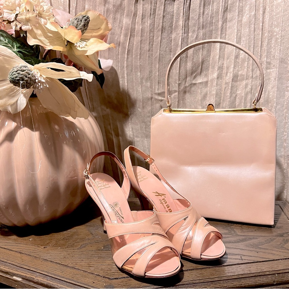 Vintage O’Connor & Goldberg Sz 6.5 Custom Made Pink Heels & Matching Purse 1950s